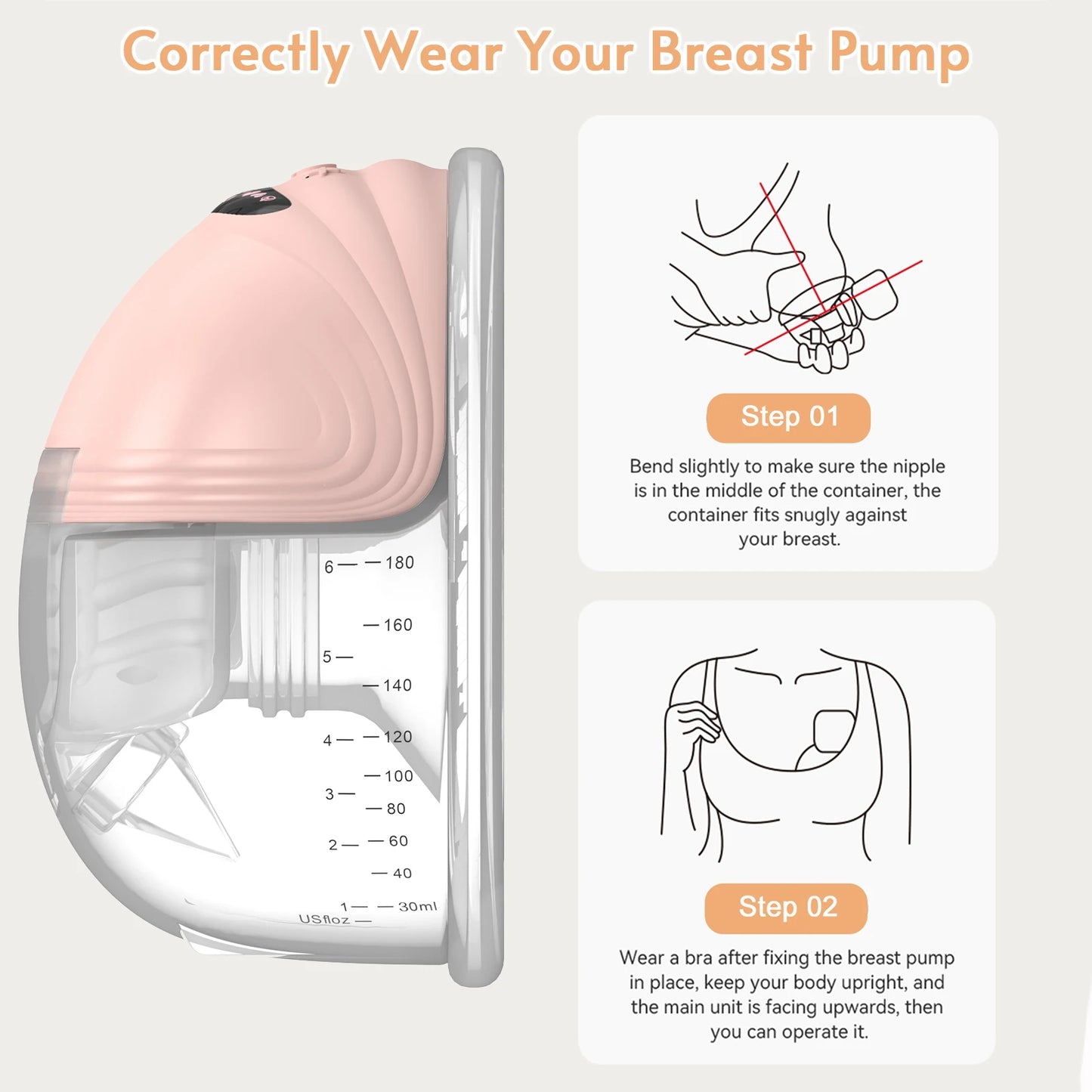 Wearable Breast Pump Super Silent Hands Free Electric Breast Pump Comfort Milk Collector for Breastfeeding with 24Mm Flange